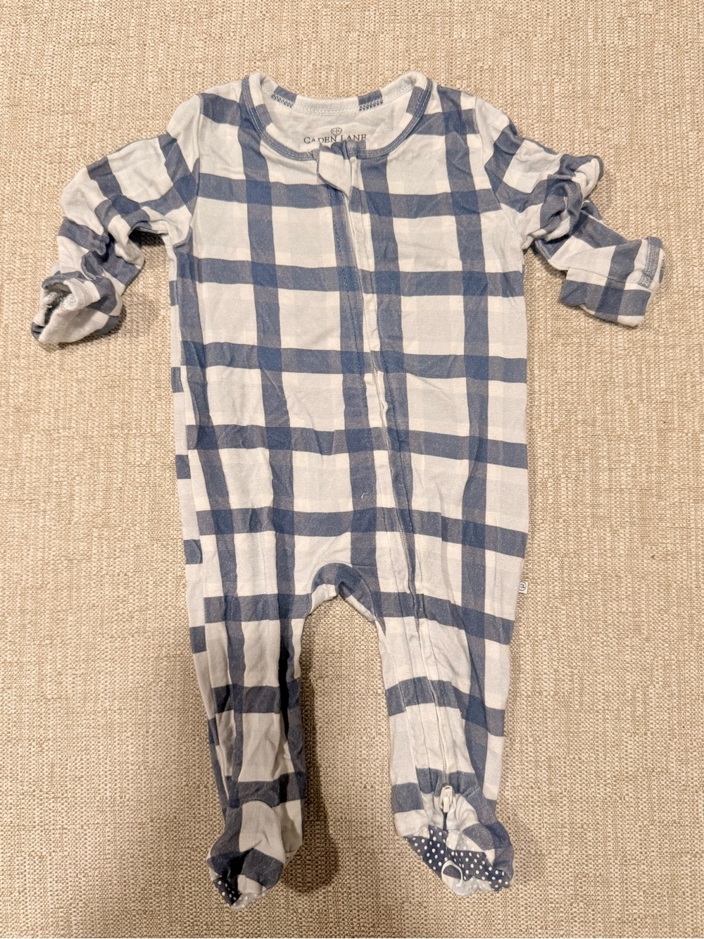Caden Lane Blue and White Plaid Footed One-Piece